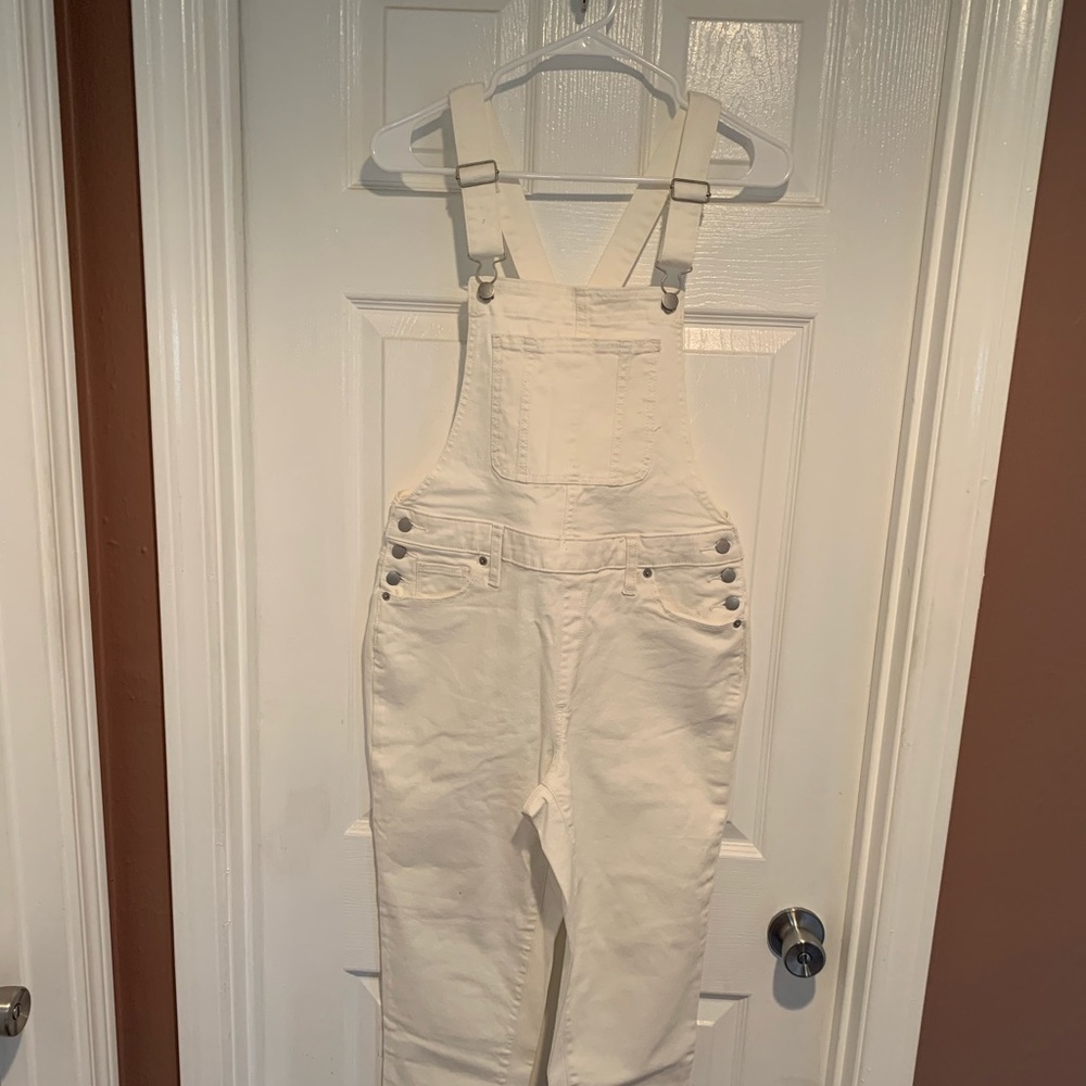 Off white cropped relaxed fit overalls